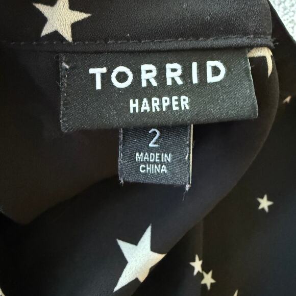 Torrid Harper Star Black White 3/4 Blouse 2x Celestial Workwear Flowy Casual - Picture 6 of 11